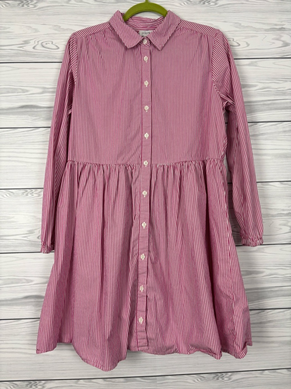 J. Crew Factory Pink Stripe Chambray Mini Shirt-Dress Size 10 - Picture 2 of 7